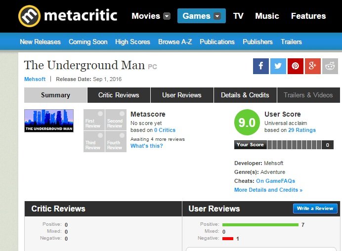 The Underground Man Ильи Мэддисона появилась на Metacritic и Twitch - Изображение 1 The Underground Man Ильи Мэддисона появилась на Metacritic и Twitch - Изображение 1